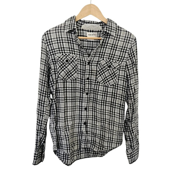 WARP AND WEFT Gray Check Flannel Button Down Size S - Picture 1 of 7